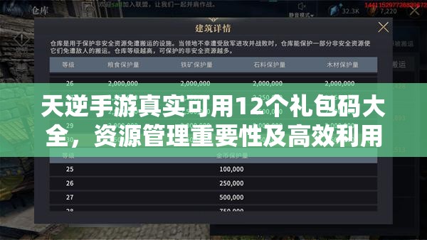 天逆手游真實可用12個禮包碼大全，資源管理重要性及高效利用策略解析