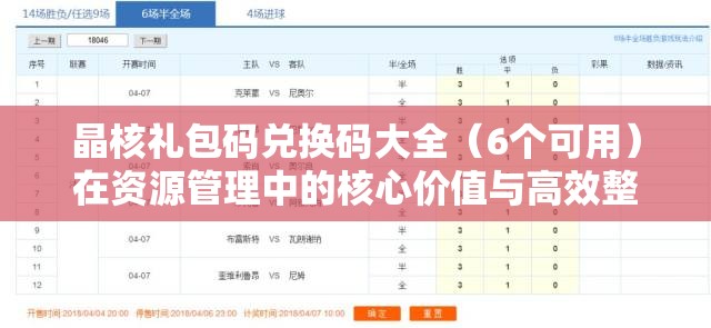 晶核禮包碼兌換碼大全（6個(gè)可用）在資源管理中的核心價(jià)值與高效整合利用策略