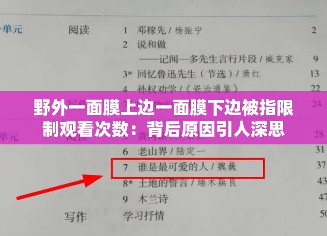 野外一面膜上邊一面膜下邊被指限制觀看次數(shù)：背后原因引人深思