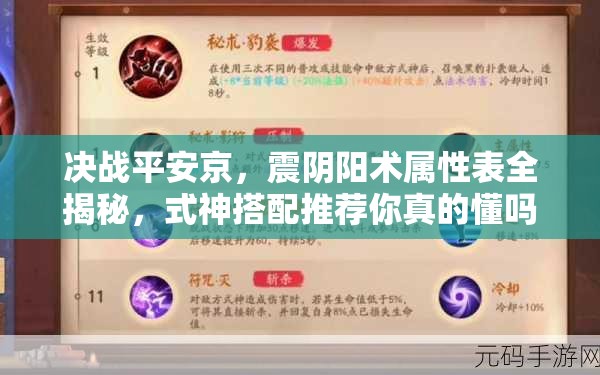 決戰(zhàn)平安京，震陰陽術(shù)屬性表全揭秘，式神搭配推薦你真的懂嗎？