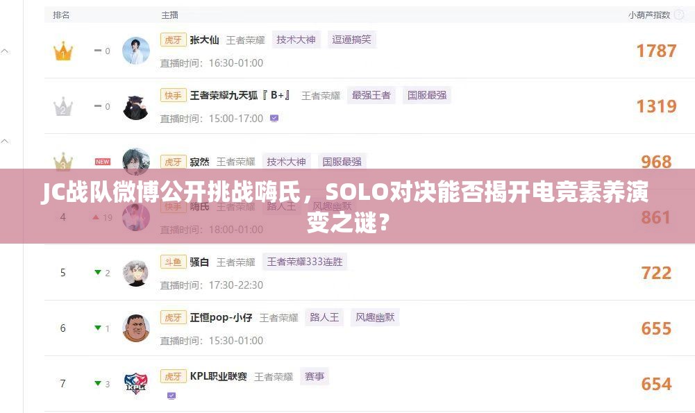 JC戰(zhàn)隊(duì)微博公開挑戰(zhàn)嗨氏，SOLO對(duì)決能否揭開電競素養(yǎng)演變之謎？