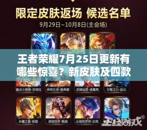 王者榮耀7月25日更新有哪些驚喜？新皮膚及四款限定頭像框返場(chǎng)揭秘！