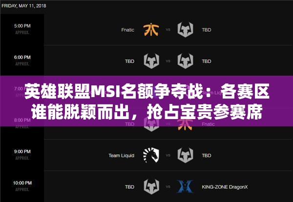 英雄聯(lián)盟MSI名額爭奪戰(zhàn)：各賽區(qū)誰能脫穎而出，搶占寶貴參賽席位？