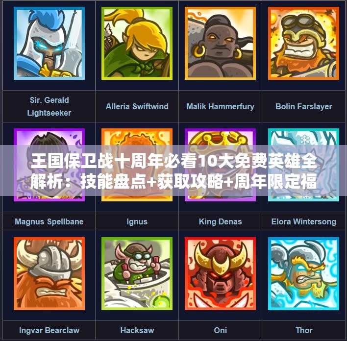 王國保衛(wèi)戰(zhàn)十周年必看10大免費英雄全解析：技能盤點+獲取攻略+周年限定福利匯總